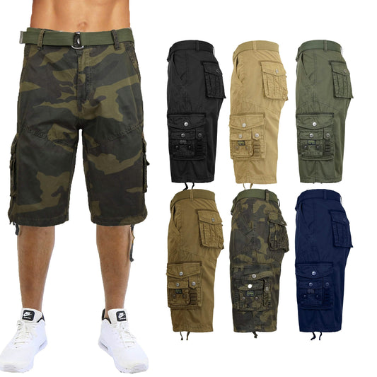 Men's Distressed Vintage Belted Cargo Utility Shorts