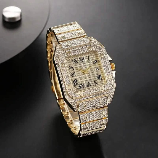 Men's Fashion Elegant High-End Analog Zinc Alloy Watch with Rhinestones