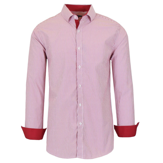 Men's Long Sleeve Slim Fitting Gingham Pattern Dress Shirts