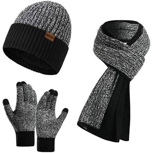 Men's Scarf and Beanie Hat Themal Gloves Set