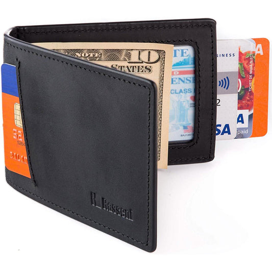 Men's Slim Leather Wallet with Money Clip Bifold Minimalist RFID Blocking Card
