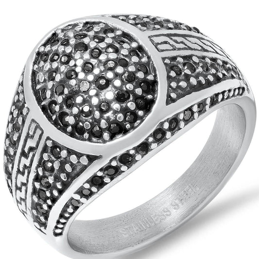 Men's Stainless Steel Black IP and Gray CZ Ring