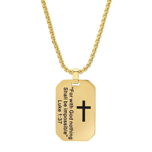 Men's Stainless Steel "For with God nothing Shall be Impossible" Dog Tag Pendant
