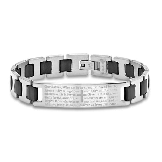Men's Stainless Steel Our Father Prayer Link Bracelet