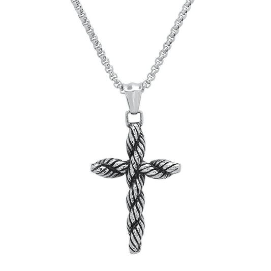 Men's Stainless Steel Twisted Rope Cross Pendant