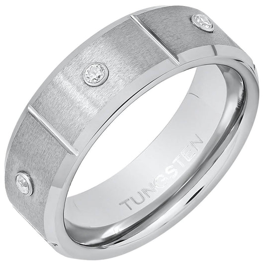 Men's Tungsten and Simulated Diamonds Band Ring