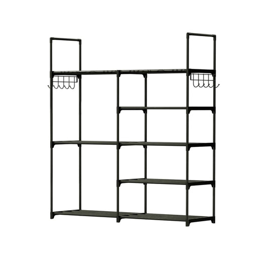Metal Shoe Storage Shelf Free Standing Shoe Stand with 2 Row Hooks