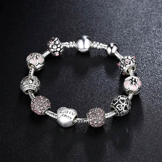Mother's Day "LOVE" Engraved Heart Charm Bracelet
