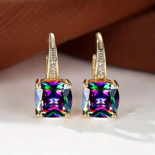 Multicolor Square Cut Stone Drop Earrings