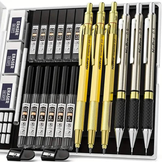 Nicpro Art Mechanical Pencil Set for Writing, Sketching, Drawing With Lead Refills Case