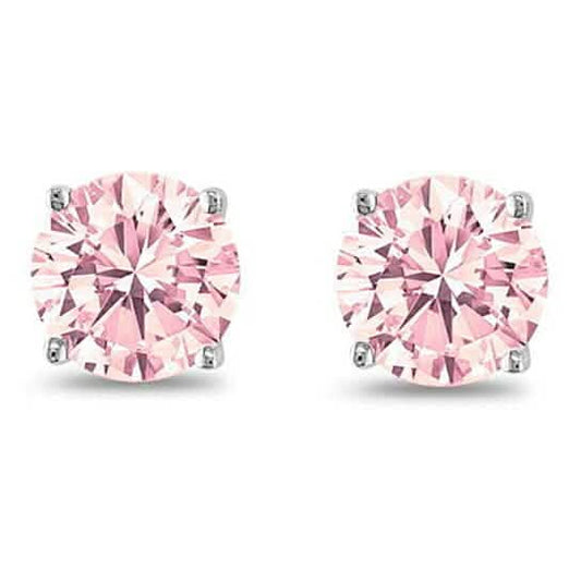 October Birthstone Pink 925 Sterling Silver Round Cz Stud Earring