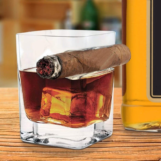 Old Fashioned Whiskey Glass with indented Cigar Rest