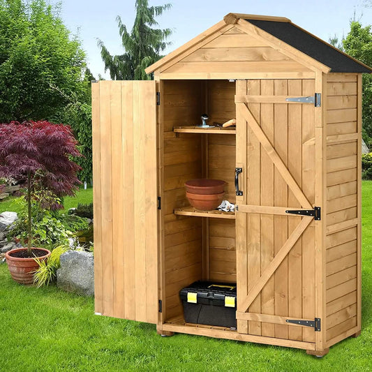 Outdoor Wood Tilt Storage Shed Tool Organizer with Waterproof Asphalt Roof