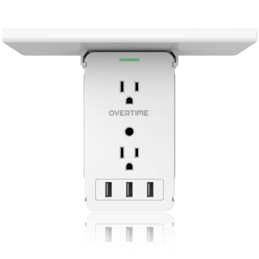 Overtime Outlet Extender with 8 AC and 3 USB Outlets Detachable Shelf Multi-Plug Outlet Extender with Surge Protector
