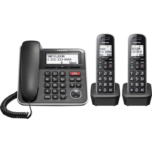 Panasonic Expandable Corded/Cordless Phone System with Answering Machine and One Touch Call Blocking – 2 Handsets  (Refurbished)
