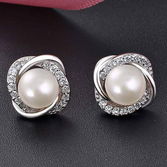 Pearl And Swarovski Crystal Love Studs In White Gold