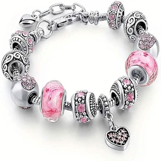 Pink Heart-Shaped Pendant Bracelet