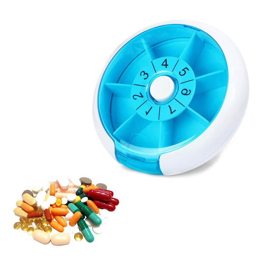 Portable Push Button Rotating Round Case Once A Day Daily Medicine Organizer